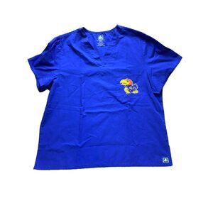 Kansas Jayhawks Scrub Top Adult 2X Blue Nurse Medical Uniform Adar Plus KU Mens‎